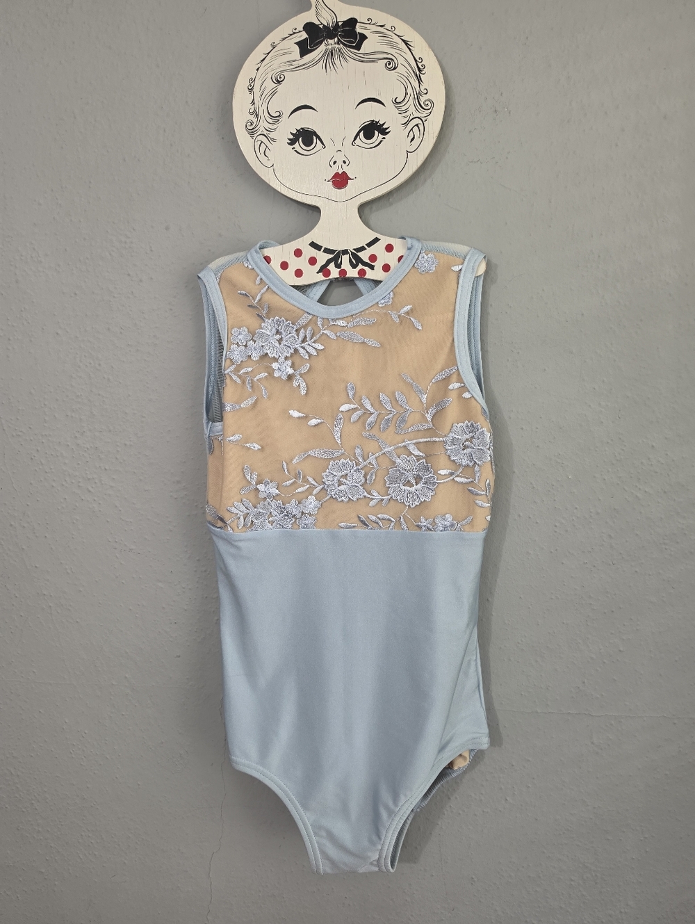 Details Dancewear Light Blue with Lace Embroidered Detail Top Mesh Back Med